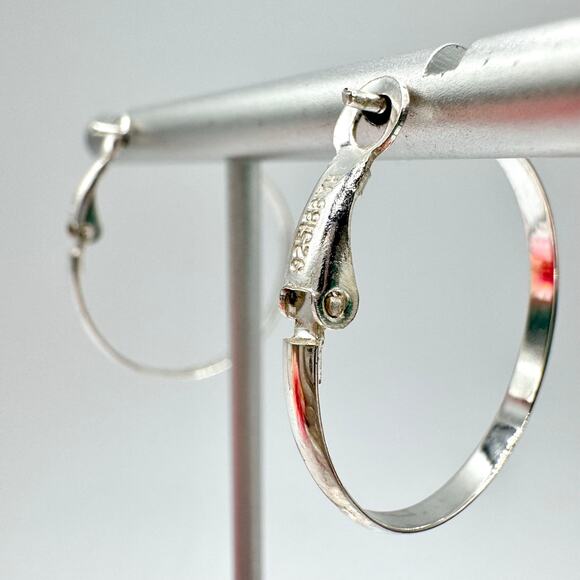 925 Sterling Silver Hoop Earrings IBB TH Hinge Back Pierced Timeless - Picture 6 of 12
